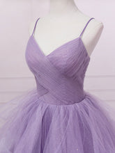 Elegant Purple V‑Neck Tulle Sequin Floor‑Length Prom Dress